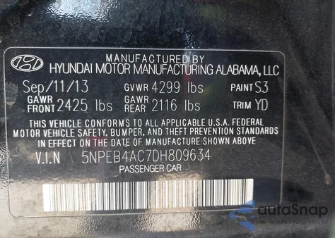 2013 Hyundai Sonata Gls из США, поврежденный, VIN 5NPEB4AC7DH809634